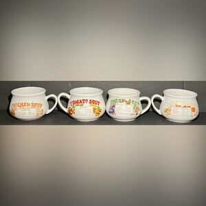 Lot Of 4 Vintage Soup Recipe Mugs Cups Bowls with Handles Excellent Condition